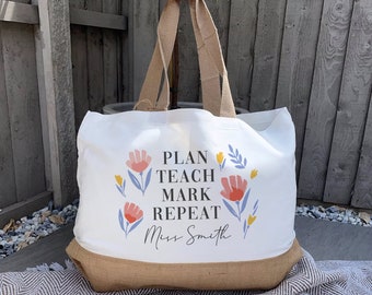 Personalised Teacher Bag - Personalised Teacher Bag - Teacher Gift - Teacher Gifts - Thank You Teacher Gift - Jute Lunch Bag - Teachers