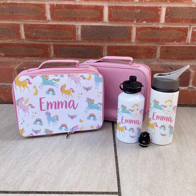 Portapranzo personalizzato e set di bottiglie d'acqua Portapranzo per bambini Portapranzo per ragazze Bottiglie d'acqua per bambini Portapranzo con sirena Portapranzo con unicorno Style 1 - Unicorn