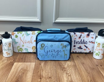 Personalised Lunch Box & Water Bottle Set - Kids Lunch Bag - Boys Lunch Box - Kids Water Bottles - Dinosaur Lunch Box - Space Lunch Box