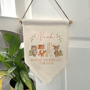 Personalised New Baby Flag - New Baby Gift - Nursery Decor - Baby Gifts - Woodland Baby Gift - Personalised Baby Gifts - New Baby - Nursery