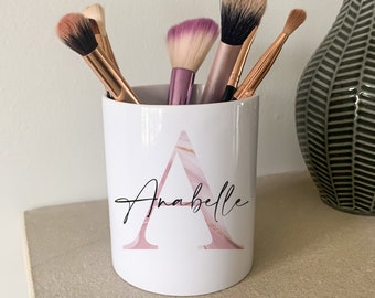 Personalised Make Up Brush Holder - Pink Marble Make Up Brush Holder - Personalised Pen & Pencil Pot - Make Up Brush Pot - Marble Decor