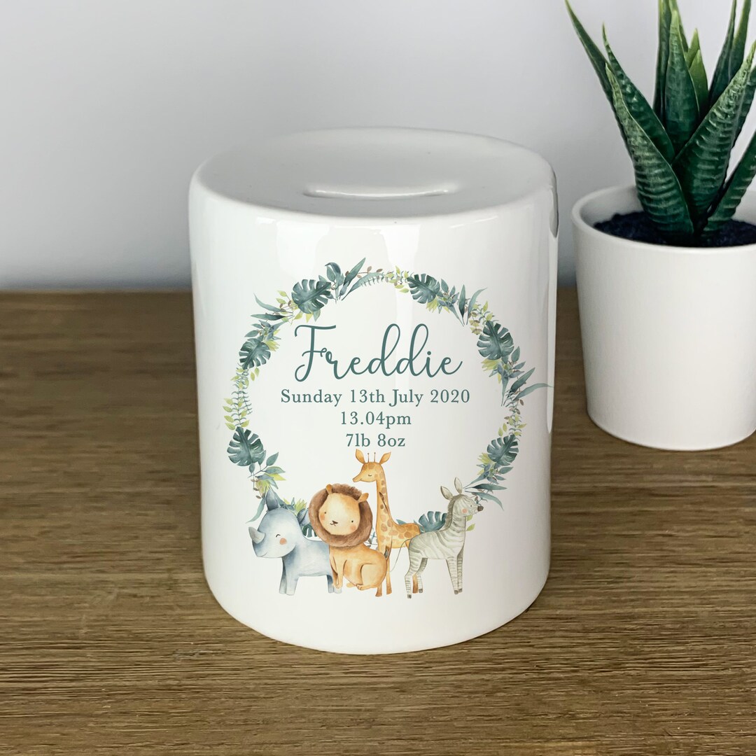 Personalised New Baby Money Box Personalised Jungle Money Etsy UK