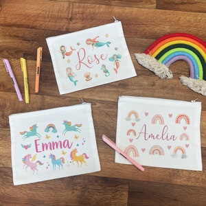 Trousse à crayons personnalisée pour filles - Trousse à crayons pour l'école - Trousses à crayons pour enfants - Retour à l'école - Sac d'école - Sirène - Licorne - Arcs-en-ciel - Fée