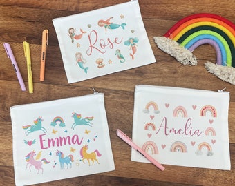 Estuche de lápices personalizado para niñas - Estuche de lápices escolares - Estuches de lápices para niños - Regreso a la escuela - Bolso escolar - Sirena - Unicornio - Arco iris - Hada