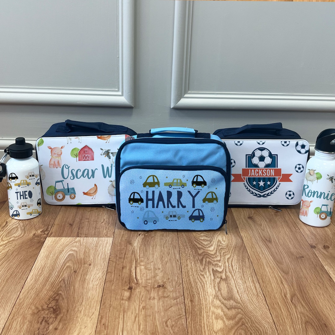 Personalised Lunch Box & Water Bottle Set - Kids Lunch Bag - Boys Lunch ...