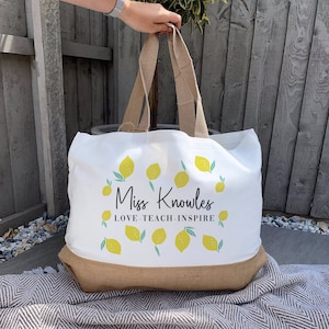 Personalised Teacher Bag - Personalised Teacher Bag - Teacher Gift - Teacher Gifts - Thank You Teacher Gift - Jute Lunch Bag - Teachers