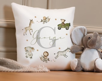 Personalised Jungle Cushion - Safari Nursery Cushion - Personalised Boy's Cushion - Lion Cushion - Personalised Baby Boy Gift - Safari Decor