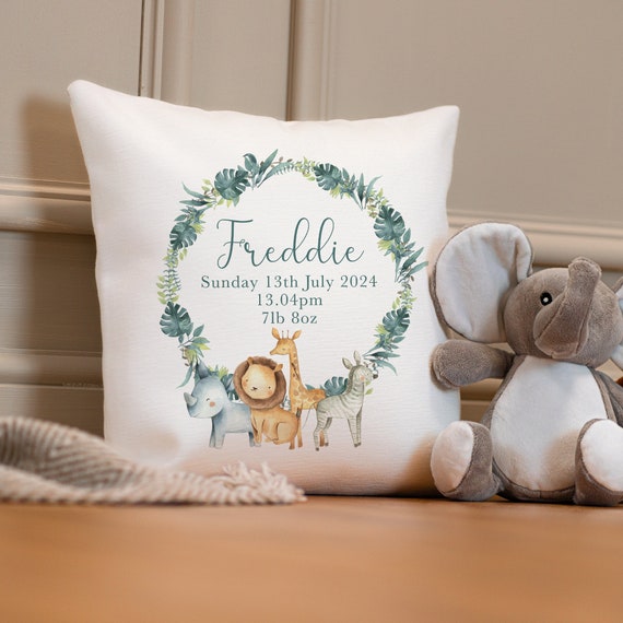 Personalised New Baby Cushion Jungle Nursery Cushion Personalised Boy's  Cushion Lion Cushion Personalised Baby Boy Gift Lion Decor