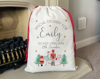 Personalised Nutcracker Christmas Sack – Linen Family Toy Sack