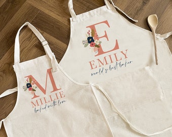 Personalised Initial Apron - Personalised Children's Apron - Baking Gifts - Floral Apron - Kids Apron - Baking Set - Kid's Apron
