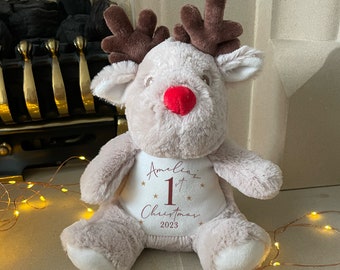 Personalised First Christmas Teddy - Baby's First Christmas Gift - 1st Christmas Keepsake - First Christmas Ornament - Reindeer Teddy