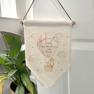 Personalised New Baby Flag - New Baby Gift - Nursery Decor - Baby Gifts - Air Balloon Baby Gift - Personalised Baby Gifts - New Baby