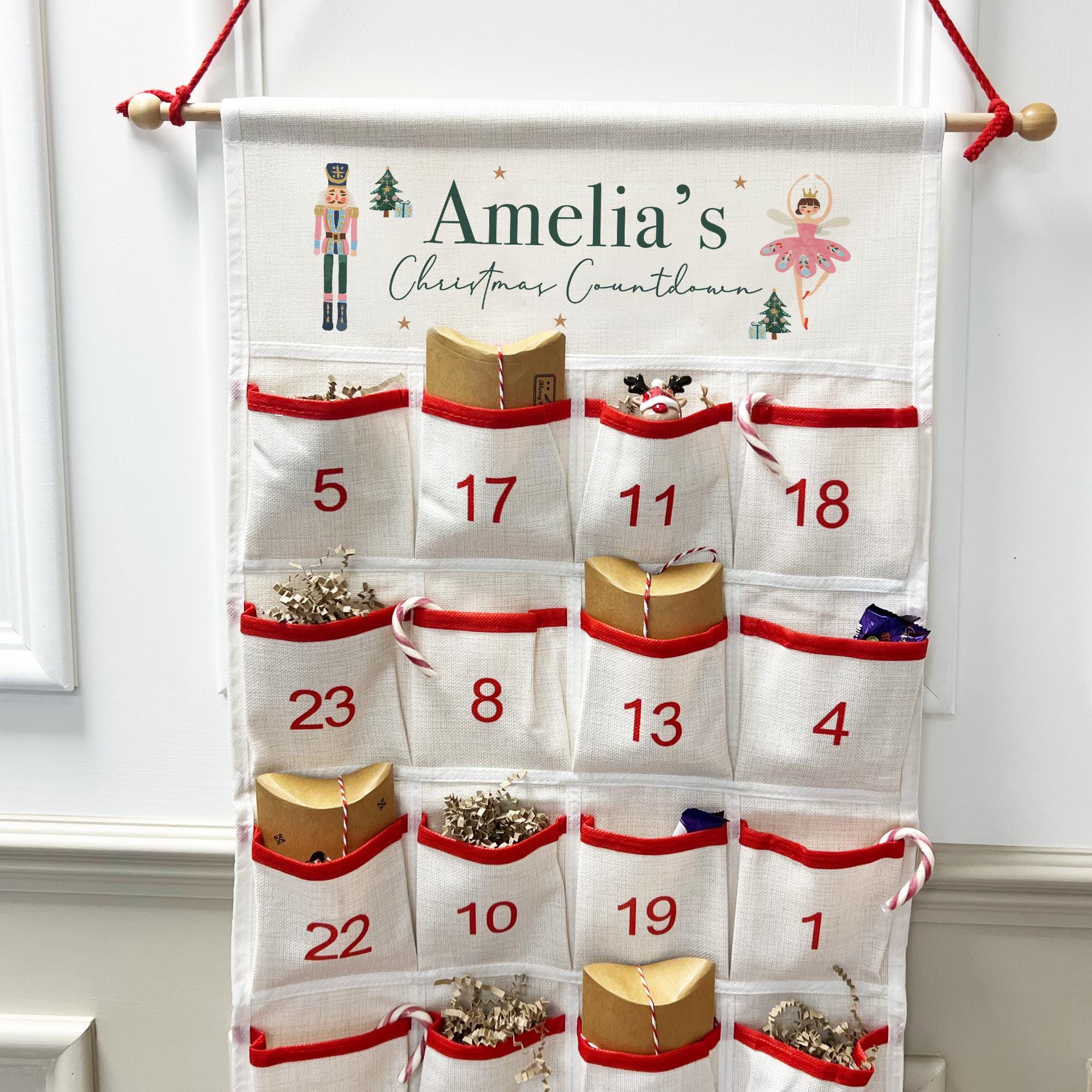 Calendrier De L'Avent En Tissu à Remplir - 24 Poches, Décoration Murale Réutilisable Pour Noël - 4