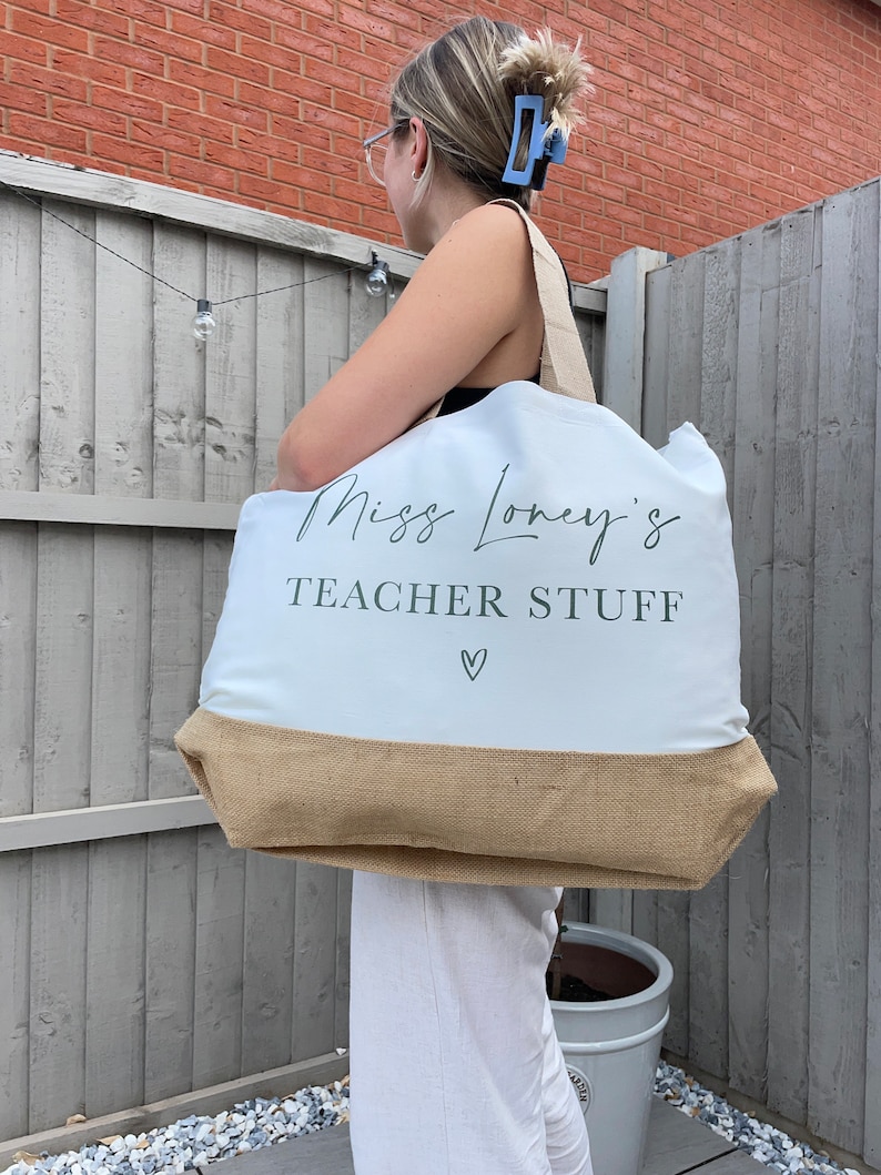Personalised Teacher Bag - Personalised Teacher Bag - Teacher Gift - Teacher Gifts - Thank You Teacher Gift - Jute Lunch Bag - Teachers image 9