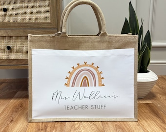 Personalised Teacher Bag - Personalised Teacher Bag - Teacher Gift - Teacher Gifts - Thank You Teacher Gift - Jute Lunch Bag - Teachers