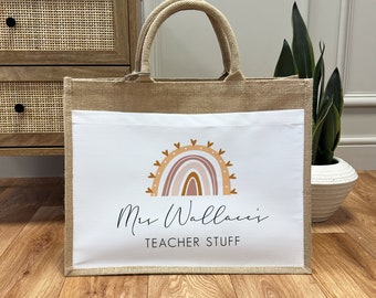 Personalised Teacher Bag - Personalised Teacher Bag - Teacher Gift - Teacher Gifts - Thank You Teacher Gift - Jute Lunch Bag - Teachers