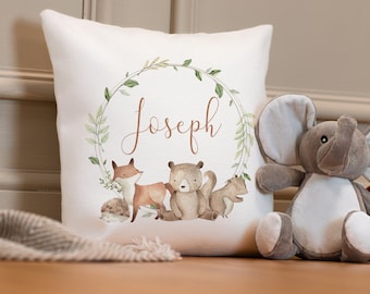 Personalised Woodland Cushion - Woodland Nursery Cushion - Personalised Boy's Cushion - Baby Boy Cushion Personalised Baby Boy Gift New Baby