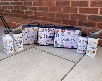 Personalised Lunch Box & Water Bottle Set - Kids Lunch Bag - Boys Lunch Box - Kids Water Bottles - Digger Lunch Box - Pirate Lunch Box