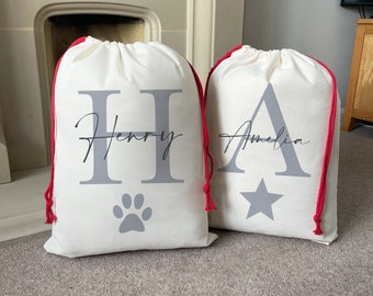 Personalised Santa Sack - Personalised Christmas Sack - Personalised Christmas Toy Sack - Name & Initial Christmas Stocking - Dog Christmas