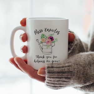 Personalised Teacher Mug - Personalised Teacher Grow Mug - Personalised Teacher Gift - Teacher Gifts - Thanks For Helping Me Grow