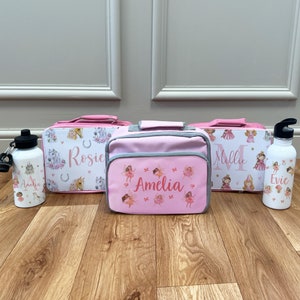 Personalised Lunch Box & Water Bottle Set - Kids Lunch Bag - Girls Lunch Box - Kids Water Bottles - Horse Lunch Box - Princess Lunch Box