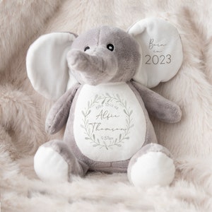 Personalised Baby Elephant Teddy - Personalised Baby Toy - Born in 2023 Teddy - Baby Elephant - New Baby Gift - Baby Boy - Baby Girl