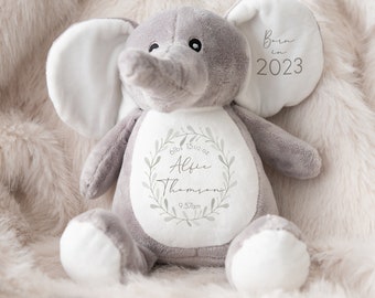 Personalisierter Baby Elefant Teddy - Personalisiertes Baby Spielzeug - Geburtsjahr 2023 Teddy - Baby Elefant - Neues Baby Geschenk - Baby Junge - Baby Mädchen