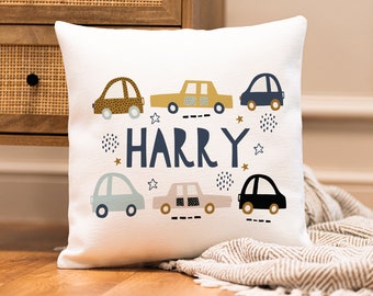 Personalised Car Cushion - Car Nursery Cushion - Personalised Boy's Cushion - Scandinavian Nursery Cushion - Personalised Baby Boy Gift