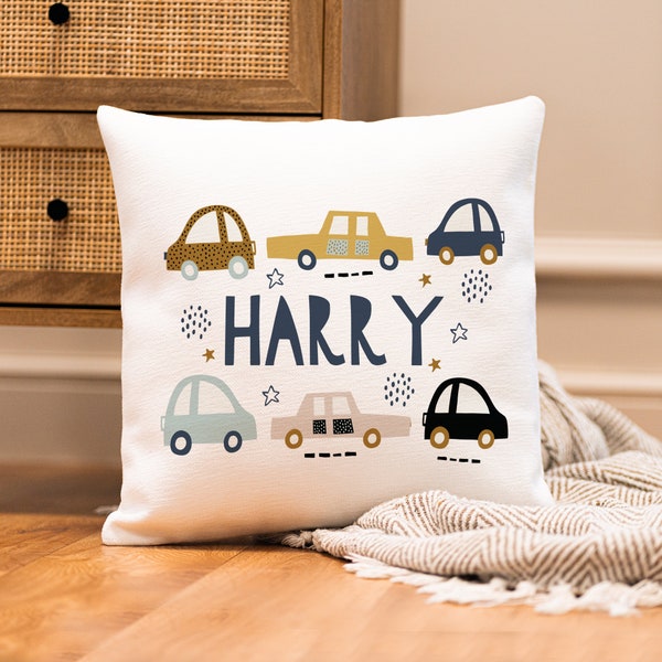 Personalised Car Cushion - Car Nursery Cushion - Personalised Boy's Cushion - Scandinavian Nursery Cushion - Personalised Baby Boy Gift