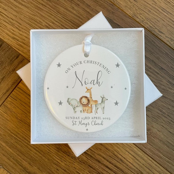 Personalised Christening Ornament - Christening Gifts - Christening Keepsake - Personalised Christening Gifts For Boys - For Girls - Jungle