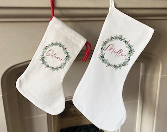 Personalised Christmas Stocking - Christmas Name Stocking - Personalised Stocking - Family Stockings - Christmas Decorations - Wreath