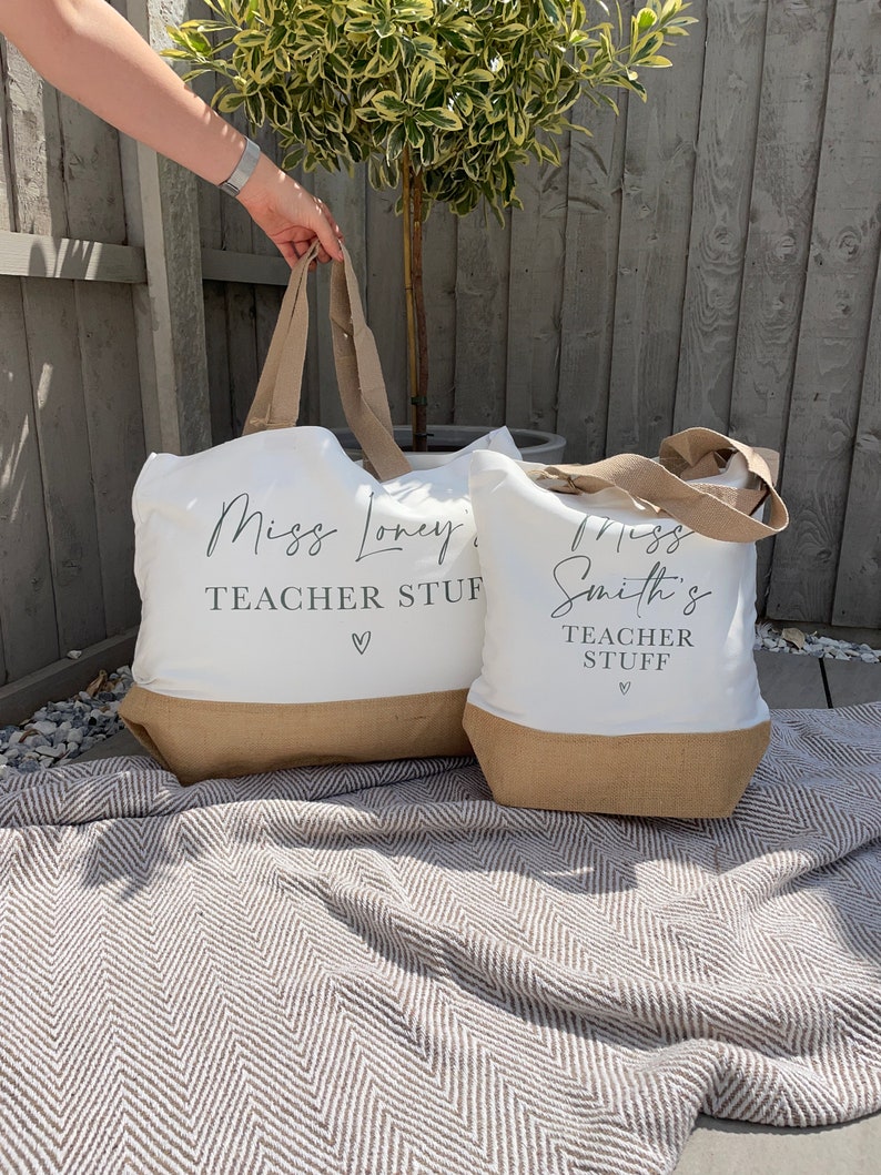 Personalised Teacher Bag Personalised Teacher Bag Teacher Gift Teacher Gifts Thank You Teacher Gift Jute Lunch Bag Teachers image 3