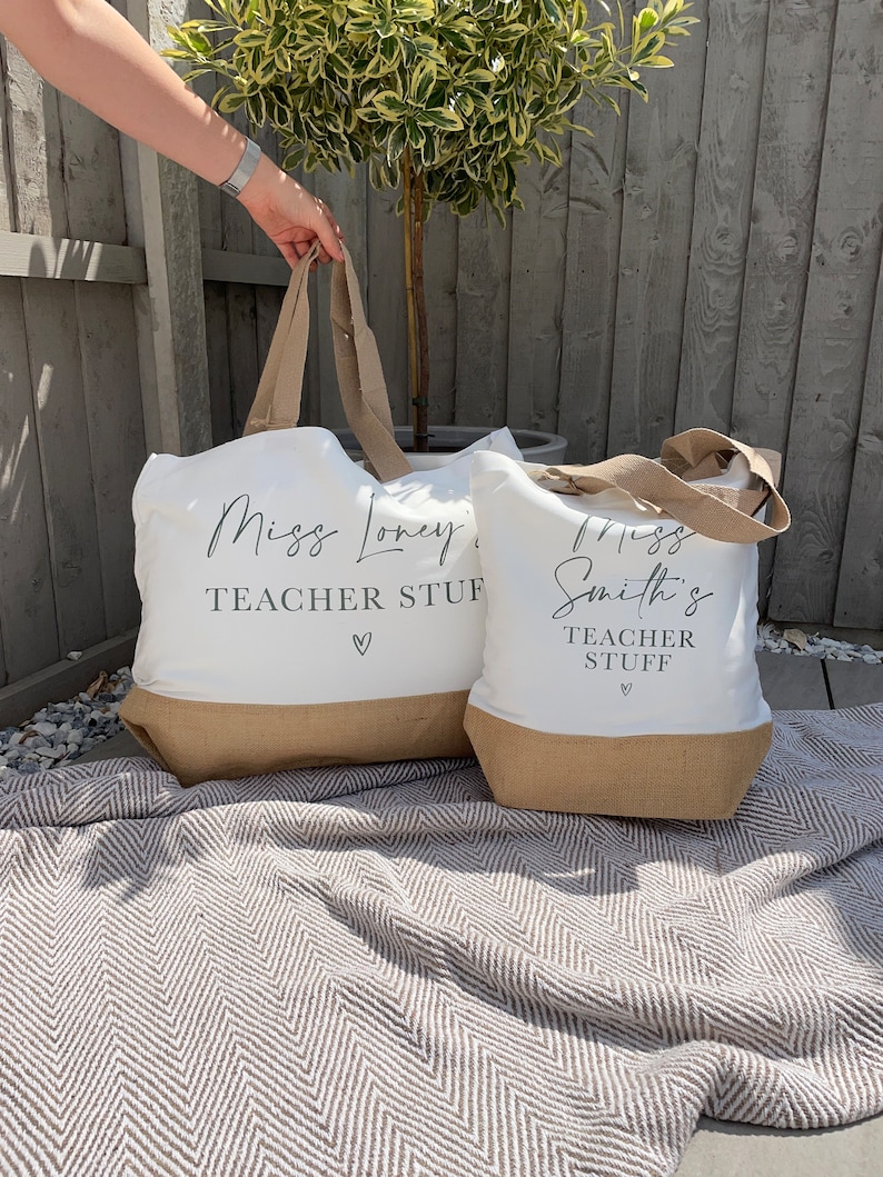 Personalised Teacher Bag - Personalised Teacher Bag - Teacher Gift - Teacher Gifts - Thank You Teacher Gift - Jute Lunch Bag - Teachers image 3
