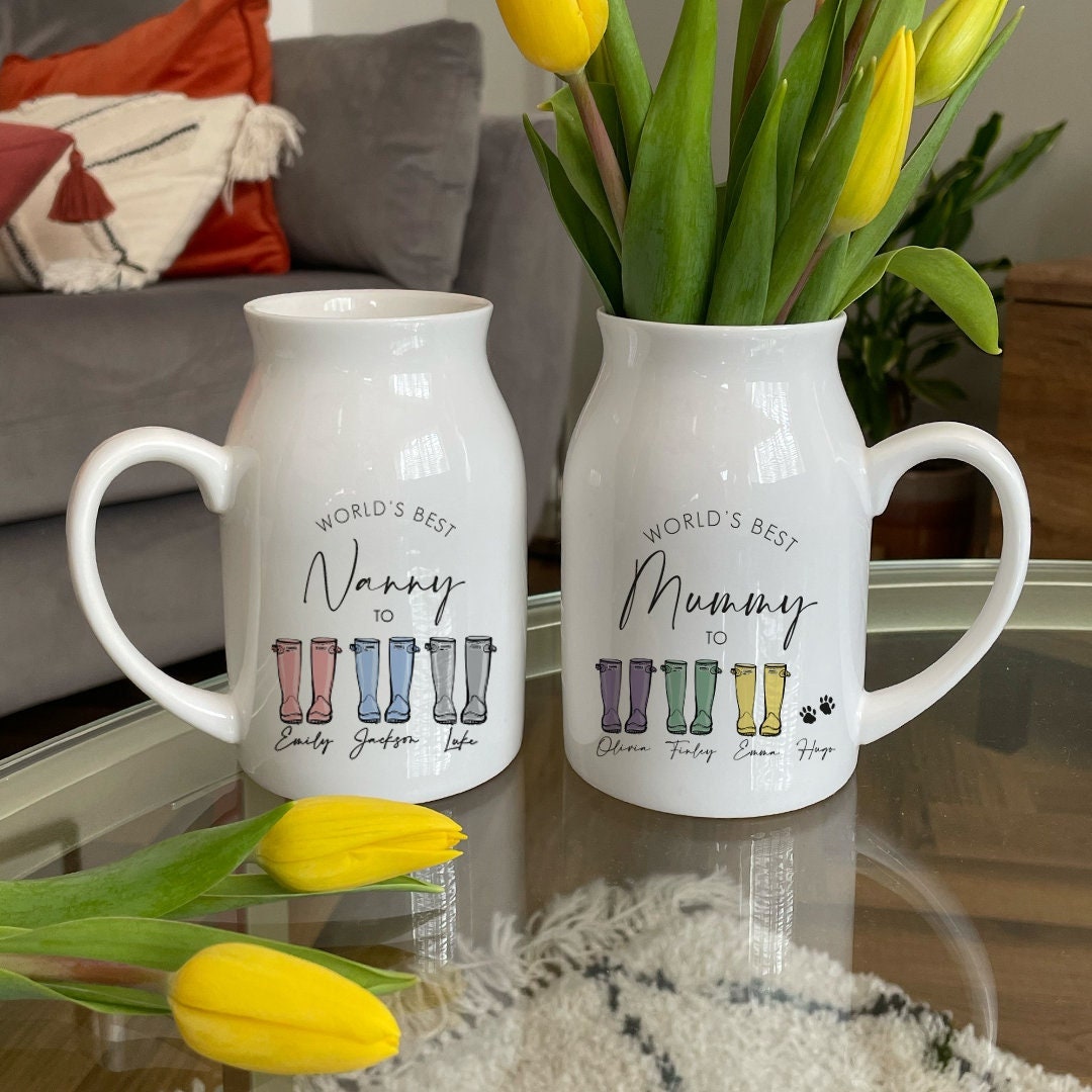 Personalisierter Muttertagskrug - Muttertagsvase - Muttertagsgeschenk - Oma-Geschenke - Mama-Geschenk - Geschenke für Mama - Gartengeschenke - Blumenvase
