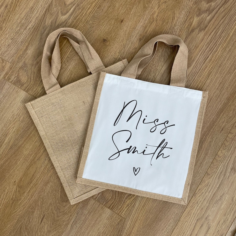 Personalised Teacher Bag - Personalised Teacher Bag - Teacher Gift - Teacher Gifts - Thank You Teacher Gift - Jute Lunch Bag - Teachers Style 1
