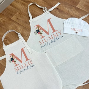 Personalised Initial Apron - Personalised Children&#39;s Apron - Baking Gifts - Floral Apron - Kids Apron - Baking Set - Kid&#39;s Apron