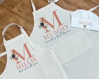 Personalised Initial Apron - Personalised Children's Apron - Baking Gifts - Floral Apron - Kids Apron - Baking Set - Kid's Apron