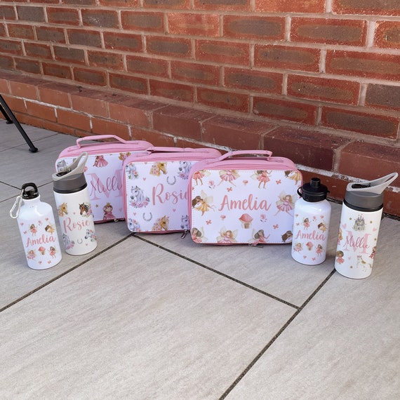 Personalised Lunch Box & Water Bottle Set Kids Lunch Bag Girls Lunch Box  Kids Water Bottles Horse Lunch Box Princess Lunch Box 