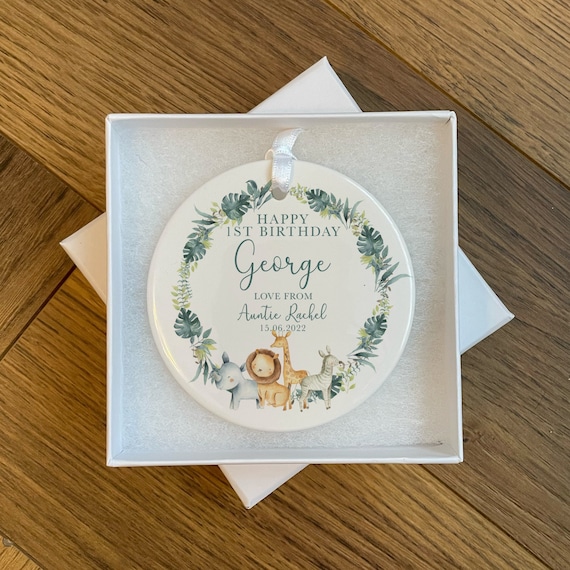 Personalised First Birthday Ornament 1st Birthday Gifts First Birthday Gift 1st Birthday Girl 1st Birthday Boy Keepsake Jungle