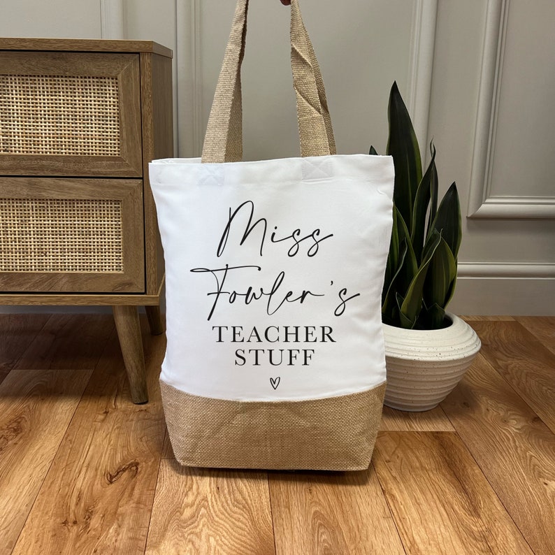 Personalised Teacher Bag - Personalised Teacher Bag - Teacher Gift - Teacher Gifts - Thank You Teacher Gift - Jute Lunch Bag - Teachers Style 4