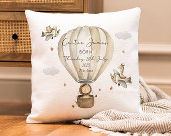 Personalised New Baby Cushion - Jungle Nursery Cushion - Personalised Boy's Cushion - Lion Cushion - Personalised Baby Boy Gift - Lion Decor