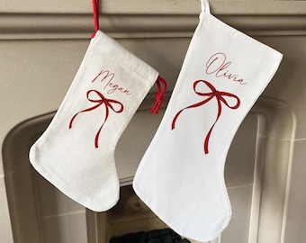 Personalised Bow Christmas  Stocking - Christmas Name Stocking - Personalised Stocking - Family Stockings - Christmas Decorations - Bows