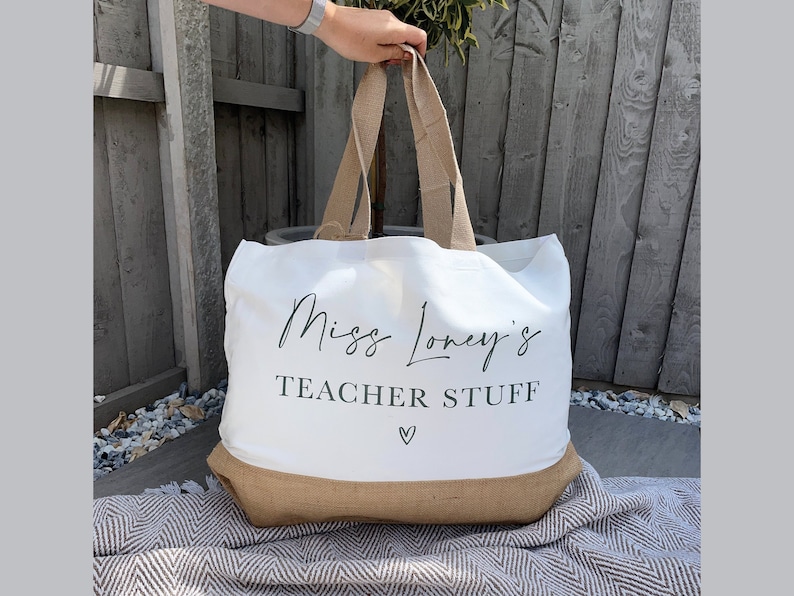 Personalised Teacher Bag Personalised Teacher Bag Teacher Gift Teacher Gifts Thank You Teacher Gift Jute Lunch Bag Teachers Style 3