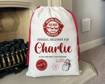 Personalised Christmas Sack - Personalised Santa Sack - Personalised Christmas Toy Sack - Special Delivery Christmas Decorations -Santa Mail