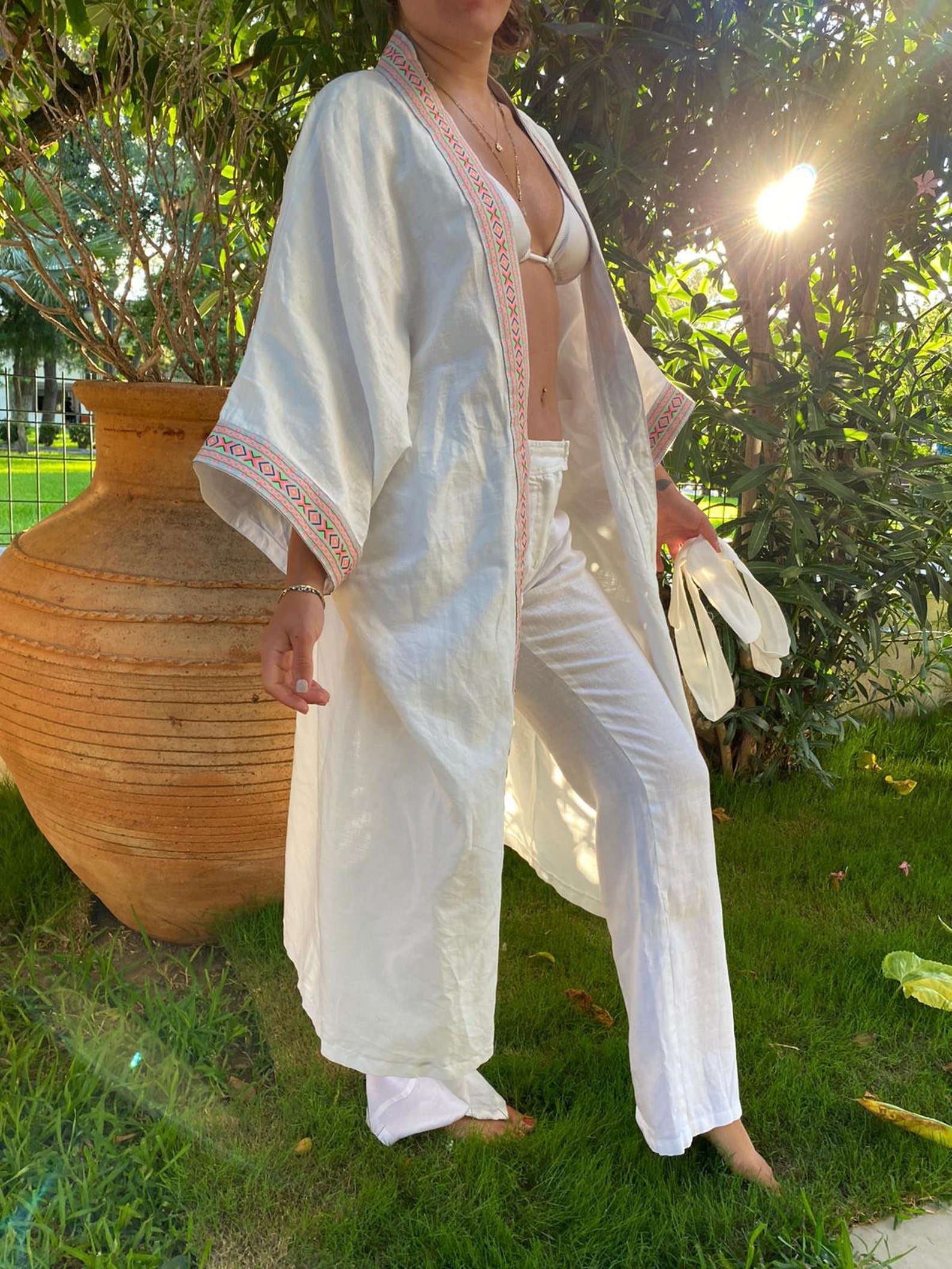 Oversize long white linen kimono duster cardigan linen jacket | Etsy