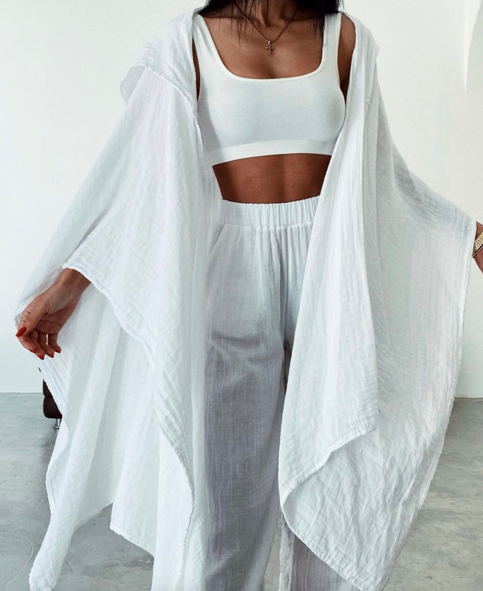 Natural cotton kimono women kimono in white cotton gauze Etsy