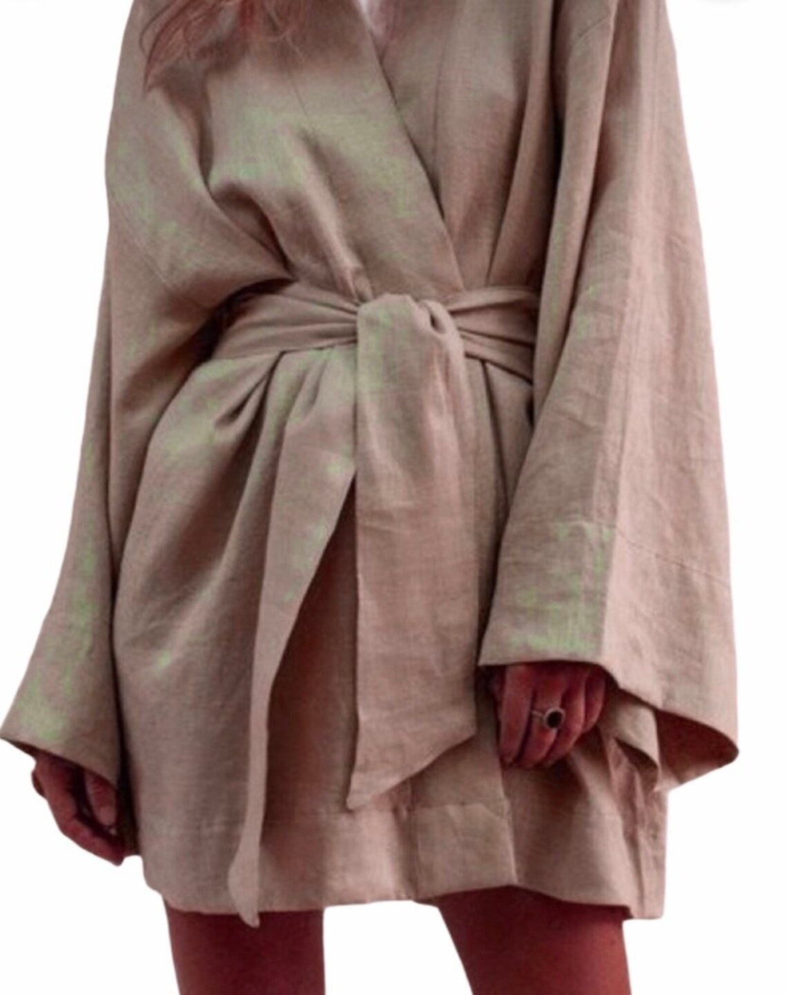 Green linen kimono women dress kimono robe naturel linen Etsy