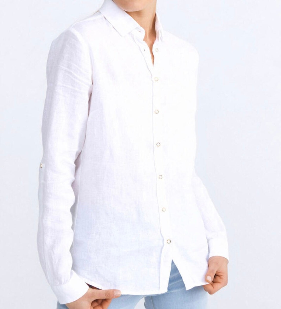 Womens Classic linen button up shirt white linen shirt | Etsy