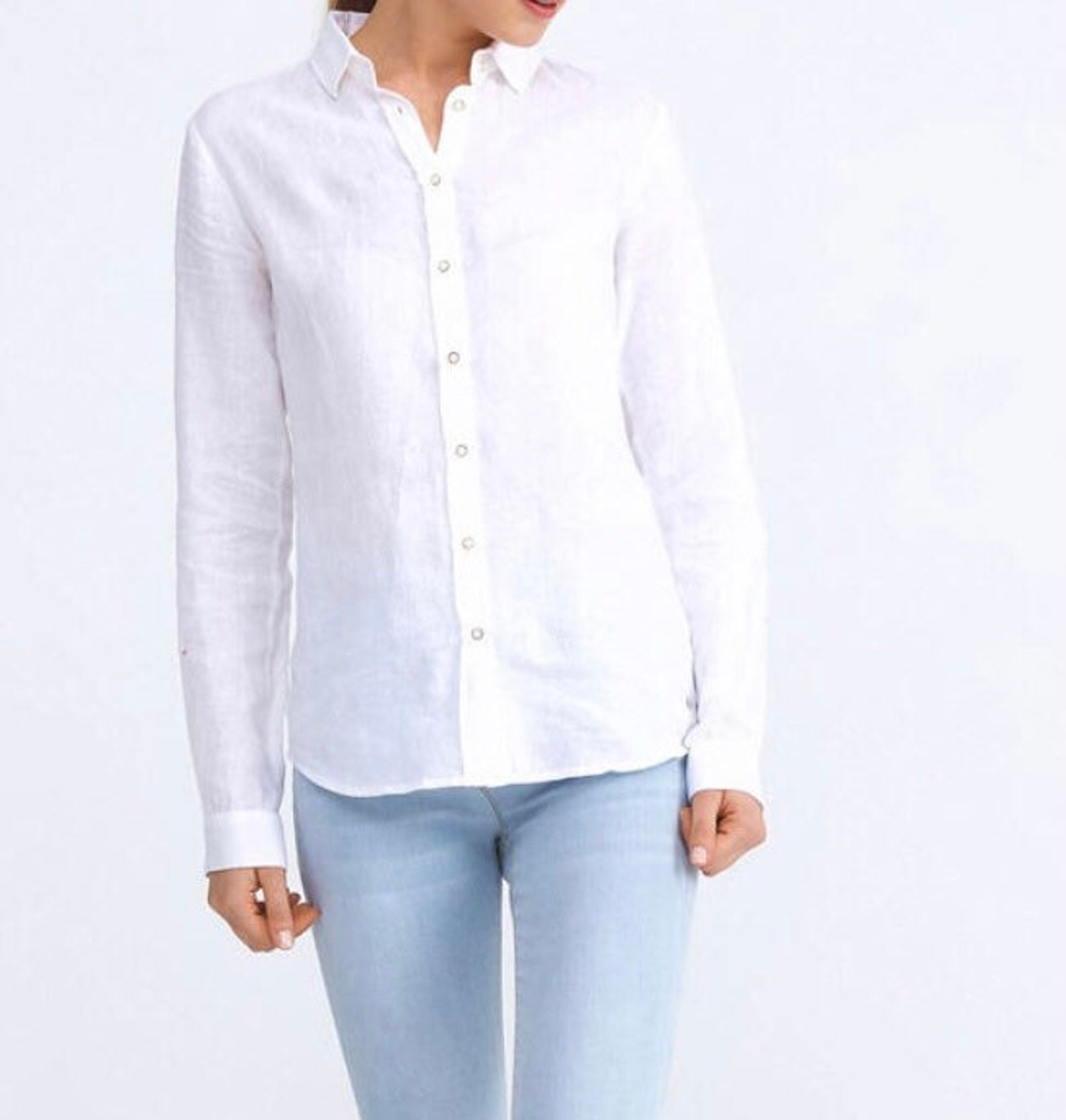 Womens Classic linen button up shirt white linen shirt Etsy