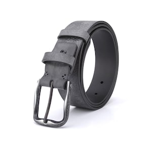 Dark Grey leather men&#39;s belt, Italian vegetable tanned leather, French solid brass buckle, Gift for him, Jeans rustic belt